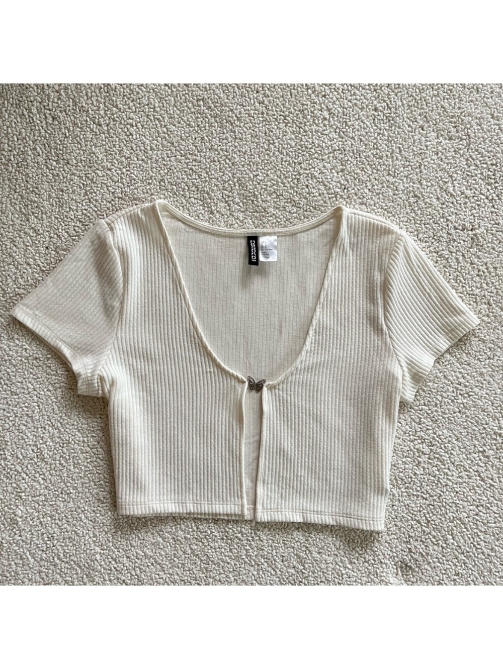 H&M Ribbed Beige Crop Top size Large